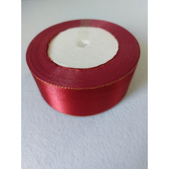 Лента атласная с золот.люрексом/ ш.40мм/ цв.бордовый/ 22,8 м в рулоне